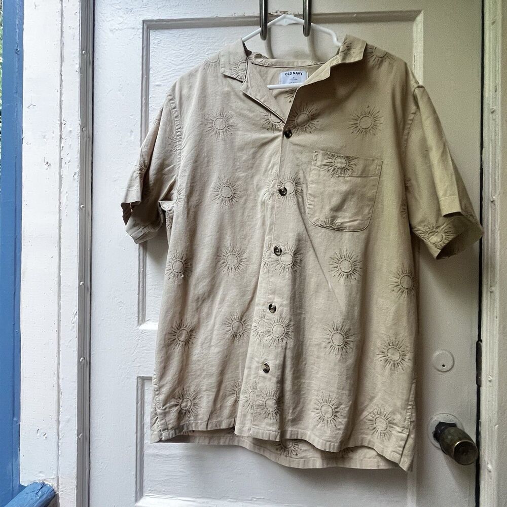 Old Navy Mens Linen Blend Shirt M Beige Sun Hippie Preppy Sun Summer Vacation